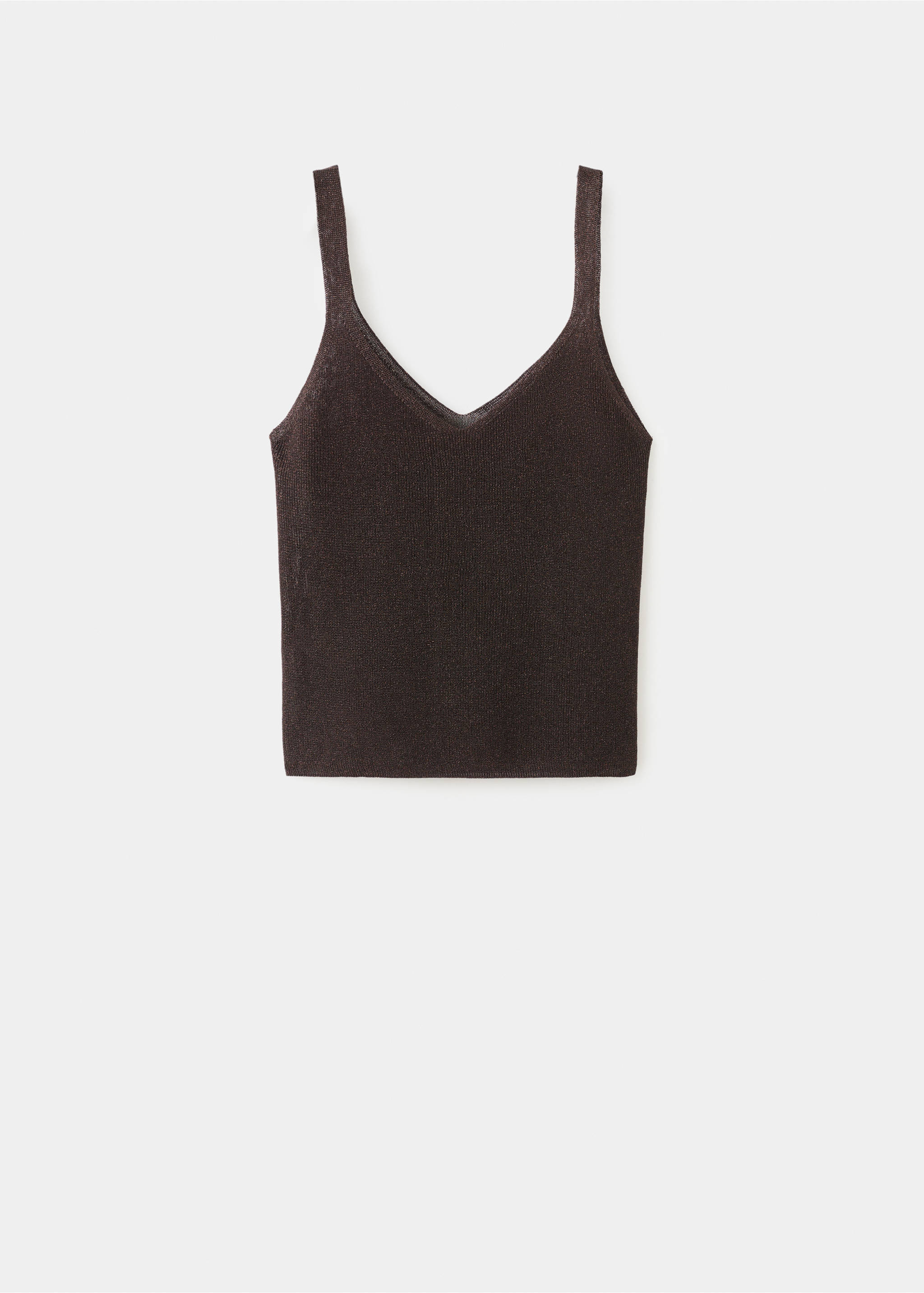Lurex knitted V-neck top - Article without model, Chocolate. Ref: 27071265-00.