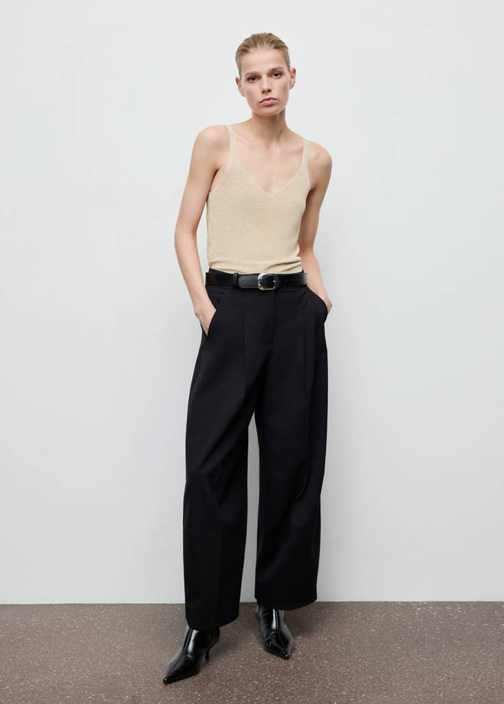 Lurex knitted V-neck top — Gold