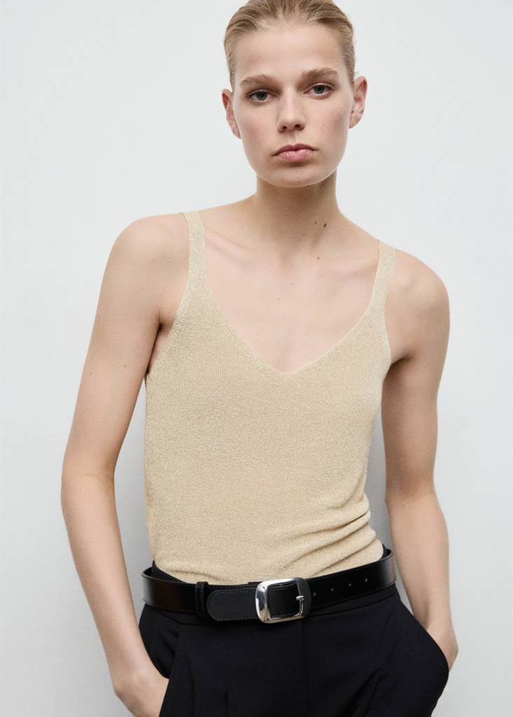 Lurex knitted V-neck top — Gold