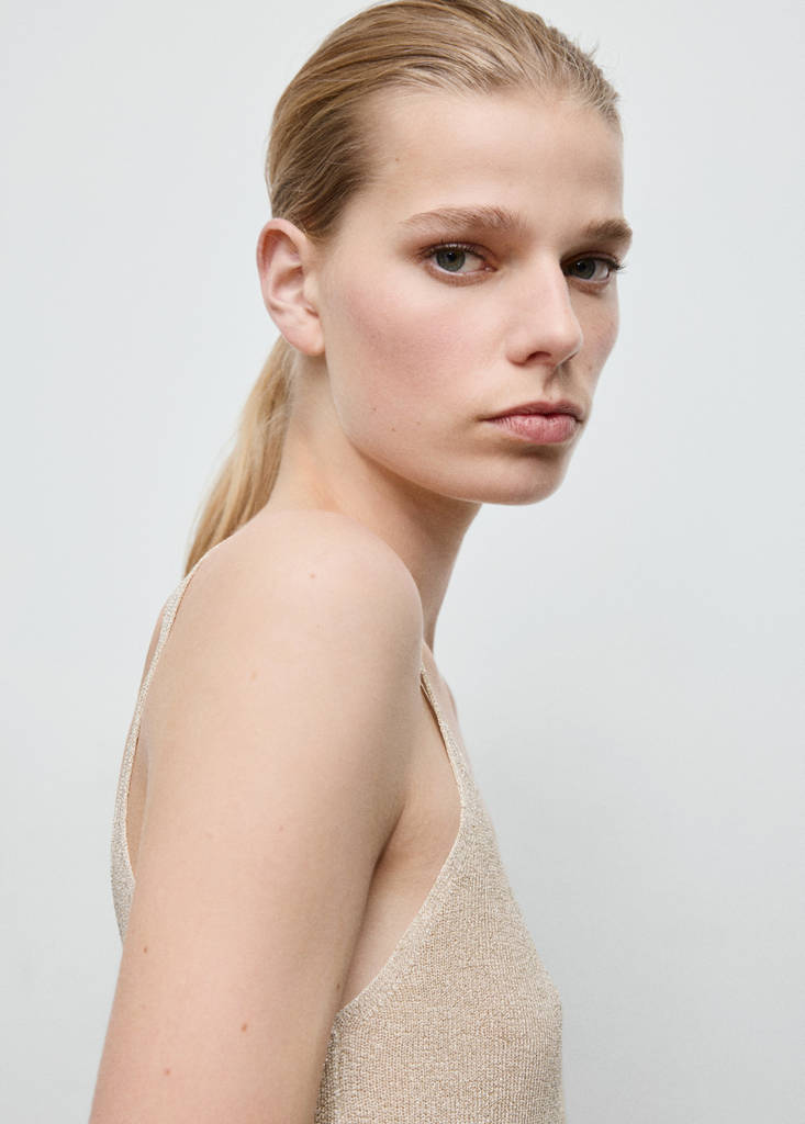 Lurex knitted V-neck top — Gold