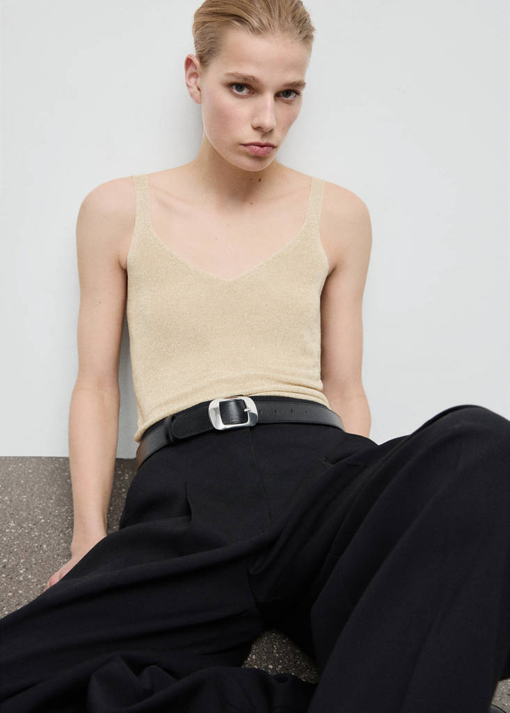 Lurex knitted V-neck top — Gold