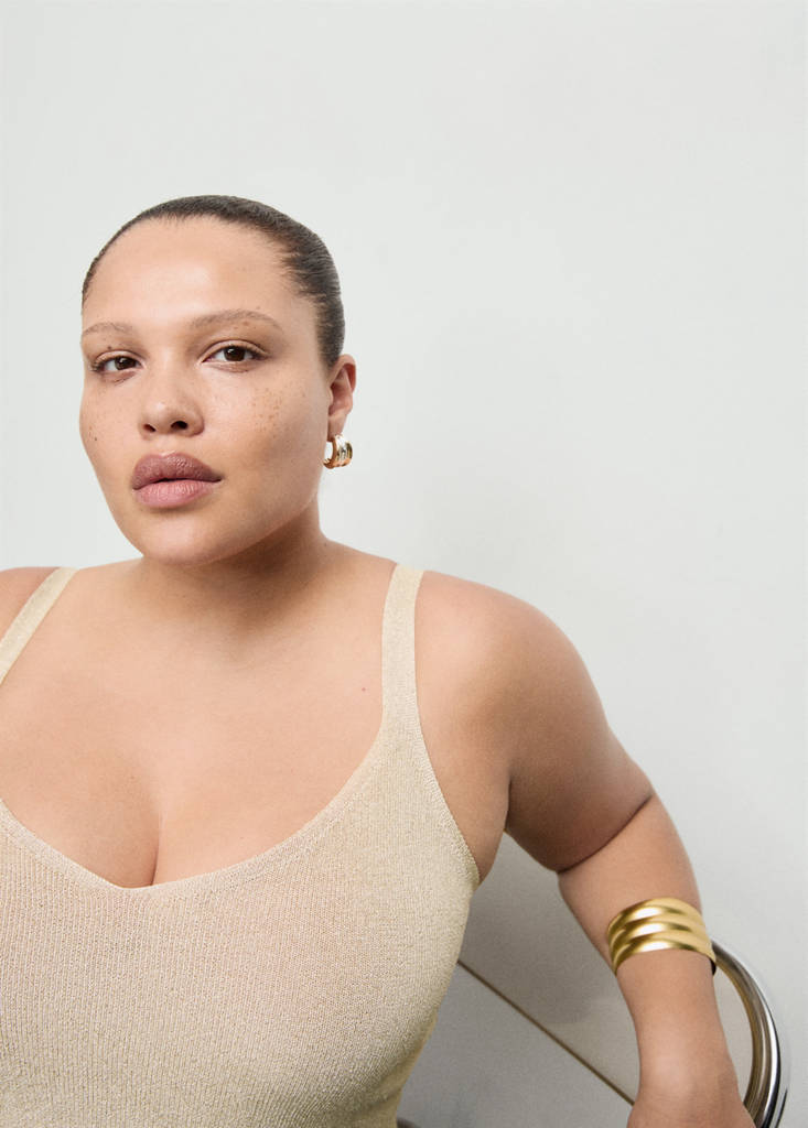 Lurex knitted V-neck top — Gold