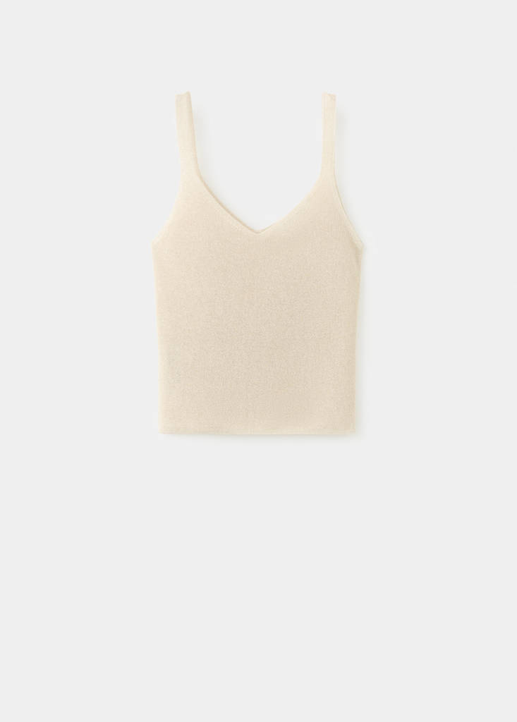 Lurex knitted V-neck top — Gold
