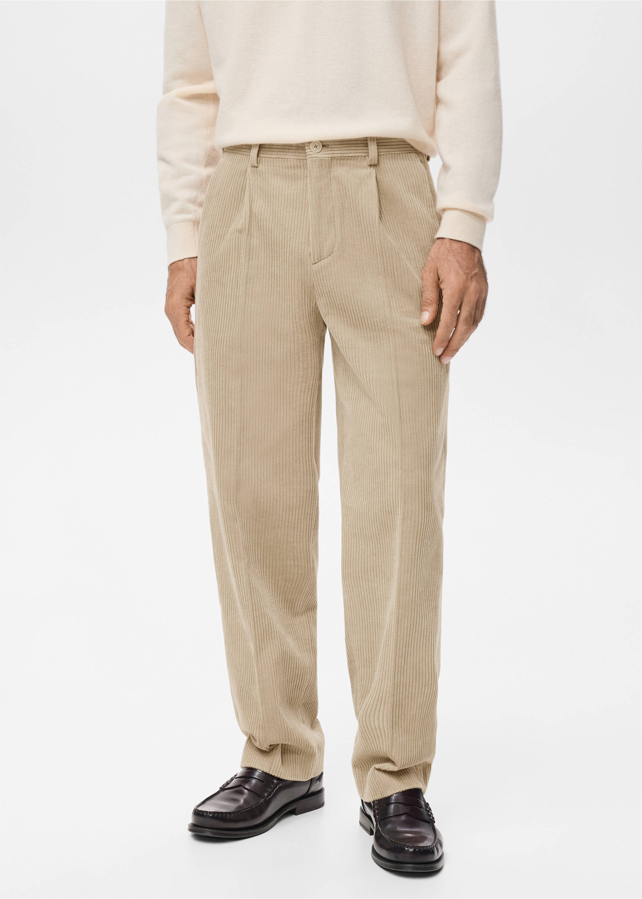 Corduroy regular-fit trousers - Medium plane, Beige. Ref: 27071269-00.