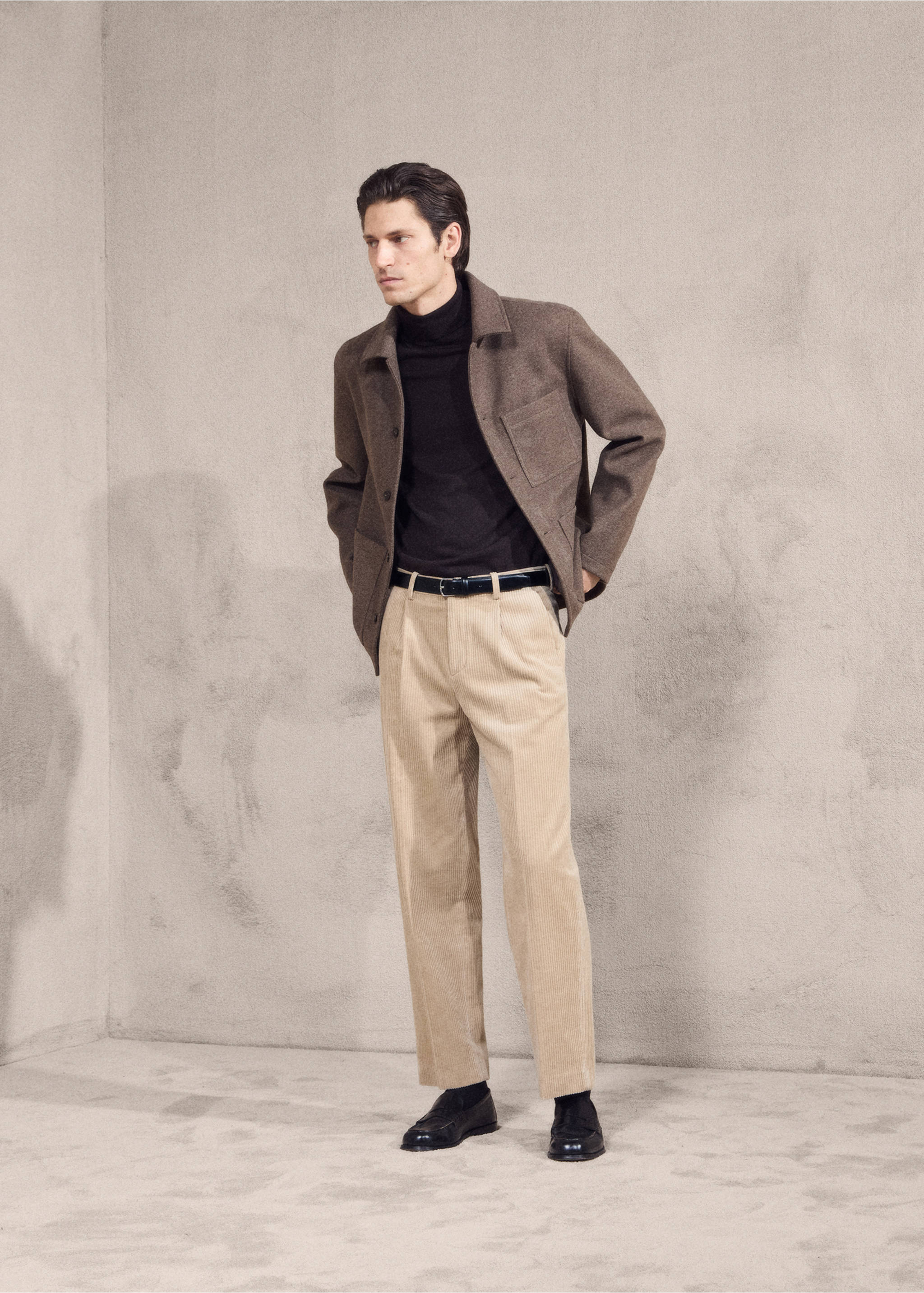 Corduroy regular-fit trousers - Details of the article 3, Beige. Ref: 27071269-00.