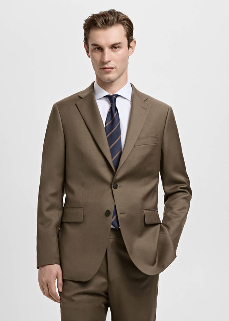 Turin 100% virgin wool suit jacket — Brown