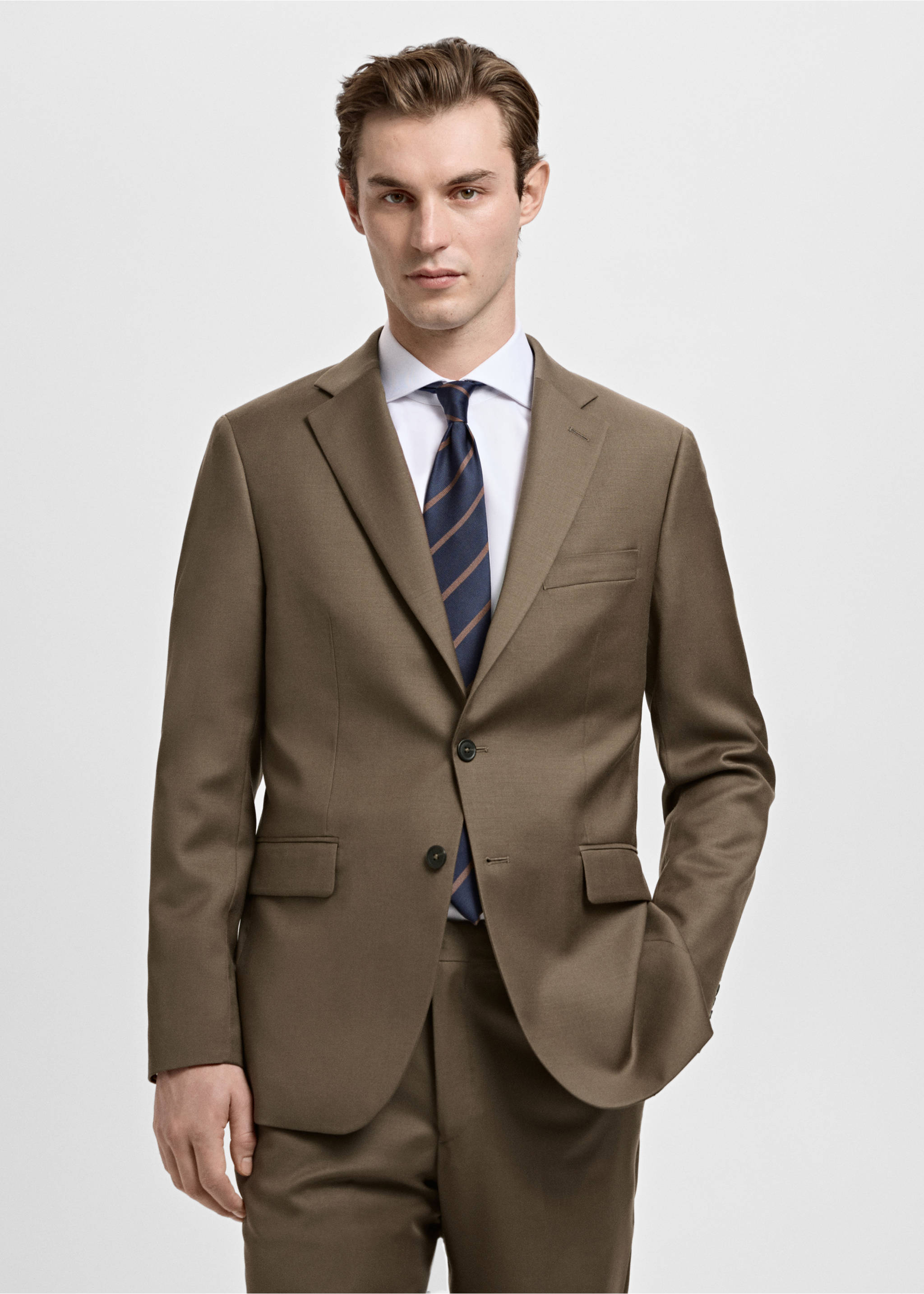 Turin 100% virgin wool suit jacket - Medium plane, Brown. Ref: 27071271-00.