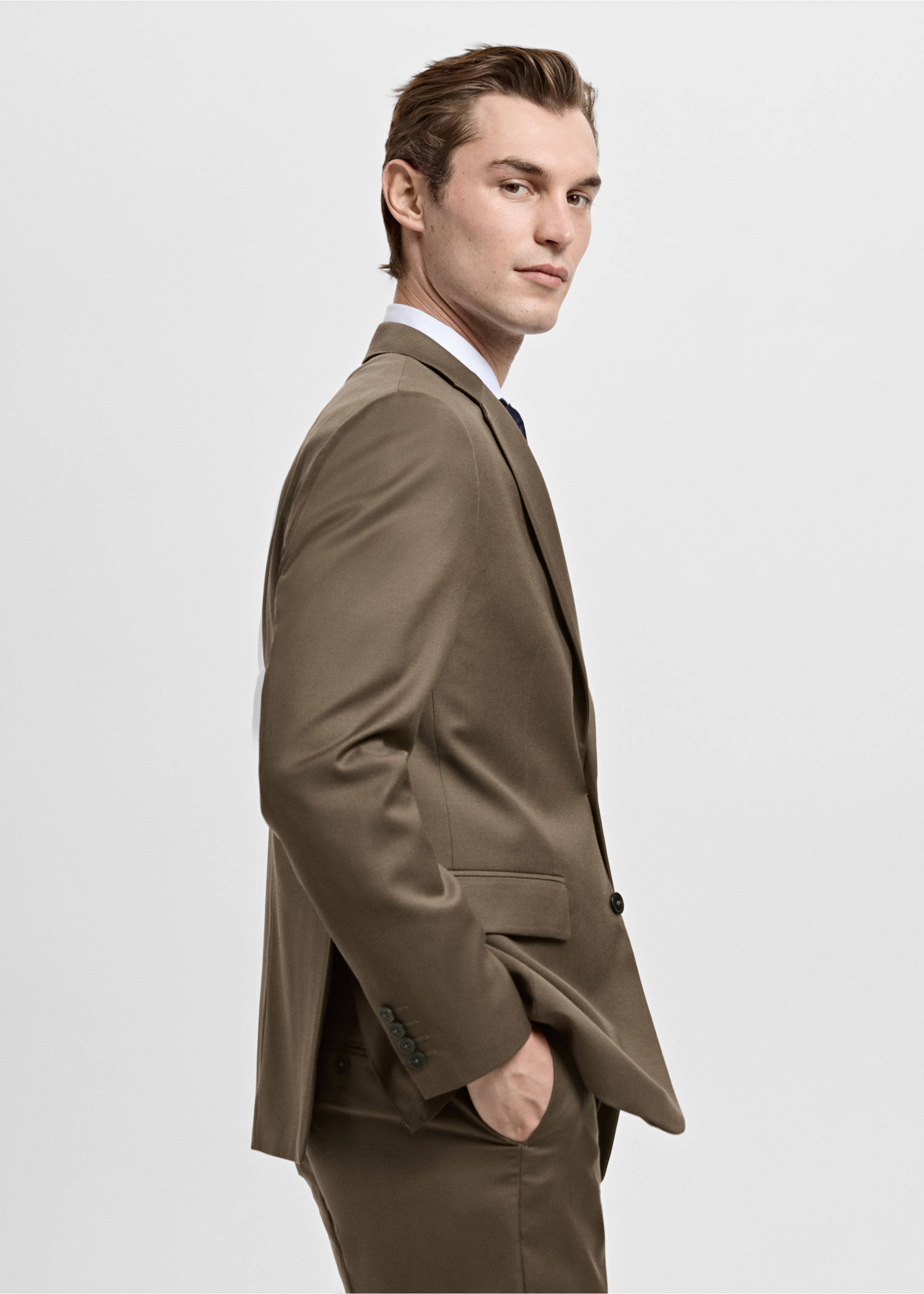 Turin 100% virgin wool suit jacket - Details of the article 2, Brown. Ref: 27071271-00.