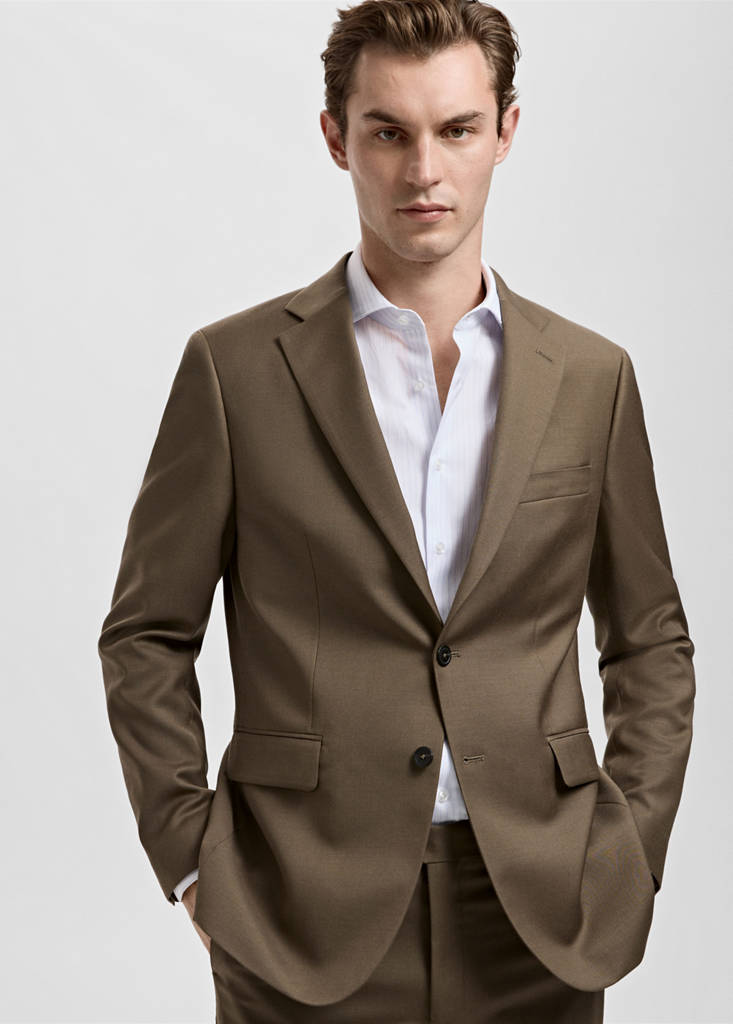Turin 100% virgin wool suit jacket — Brown