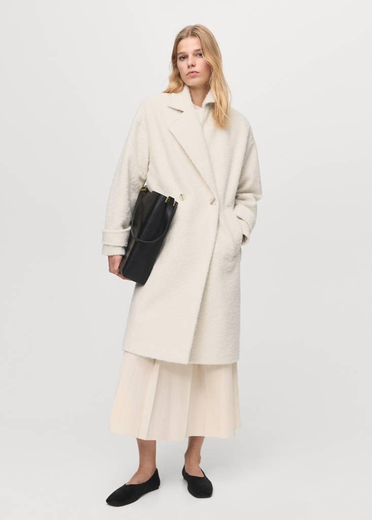 Lapels bouclé coat — Ecru