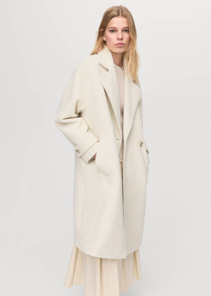 Lapels bouclé coat — Ecru