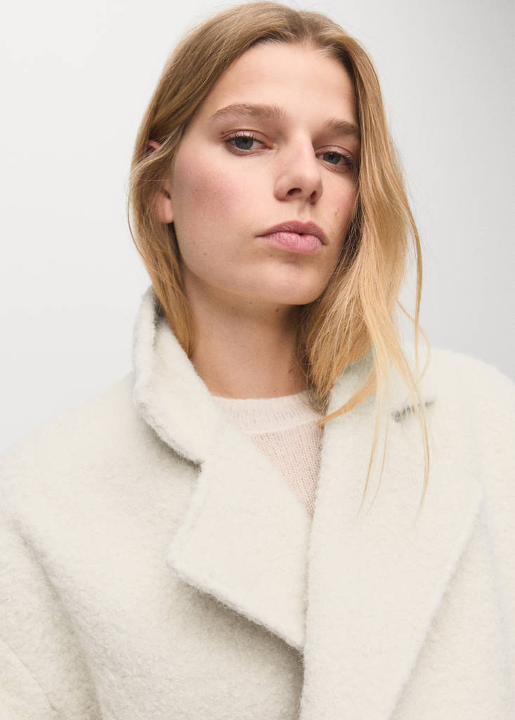 Lapels bouclé coat — Ecru