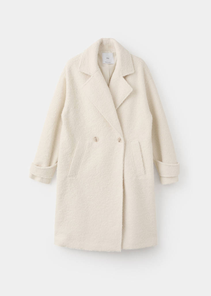 Lapels bouclé coat — Ecru