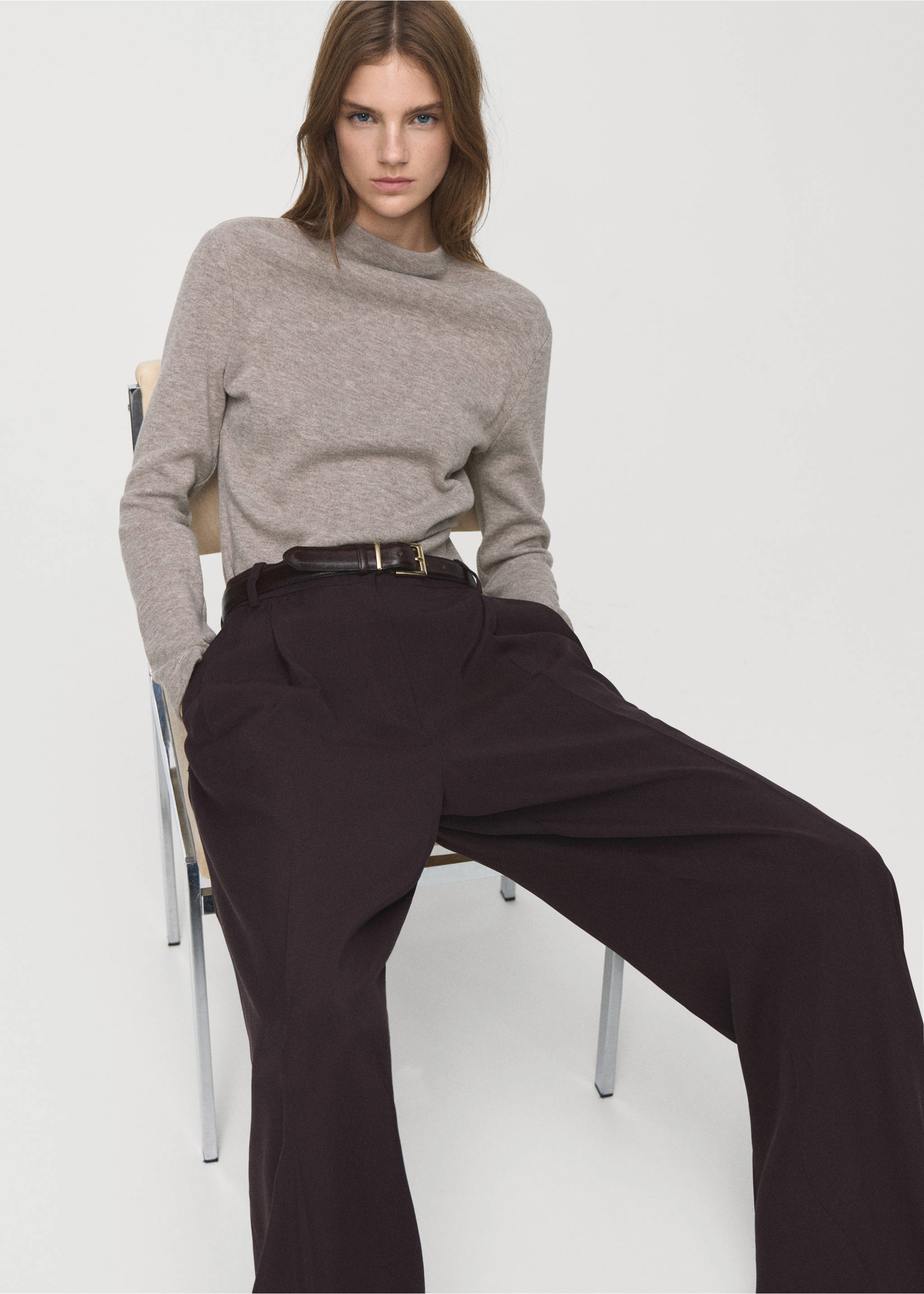 Sweat en maille fine avec col cheminée - Détail de l'article 2, Marron moyen. Ref: 27071274-00.