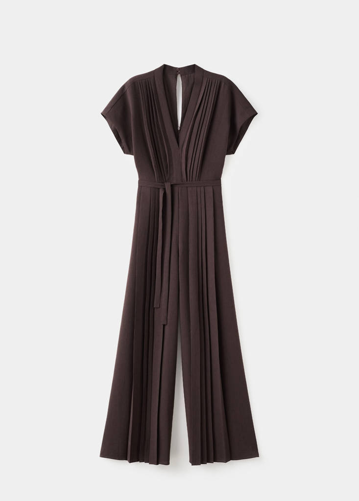 Pleated jumpsuit with belt — Brown