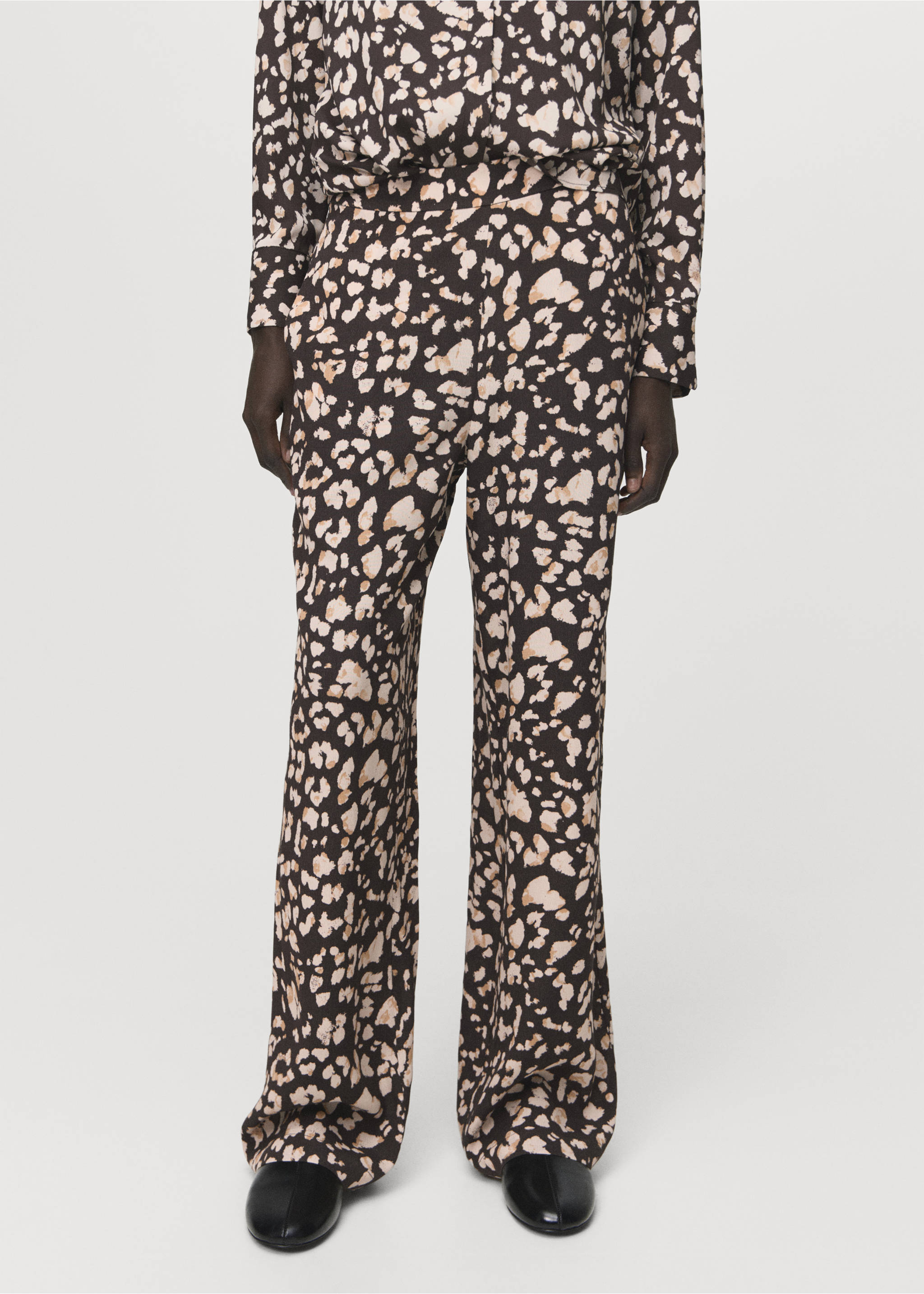 Pantalon imprimé taille élastique - Plan moyen, Marron. Ref: 27071282-00.