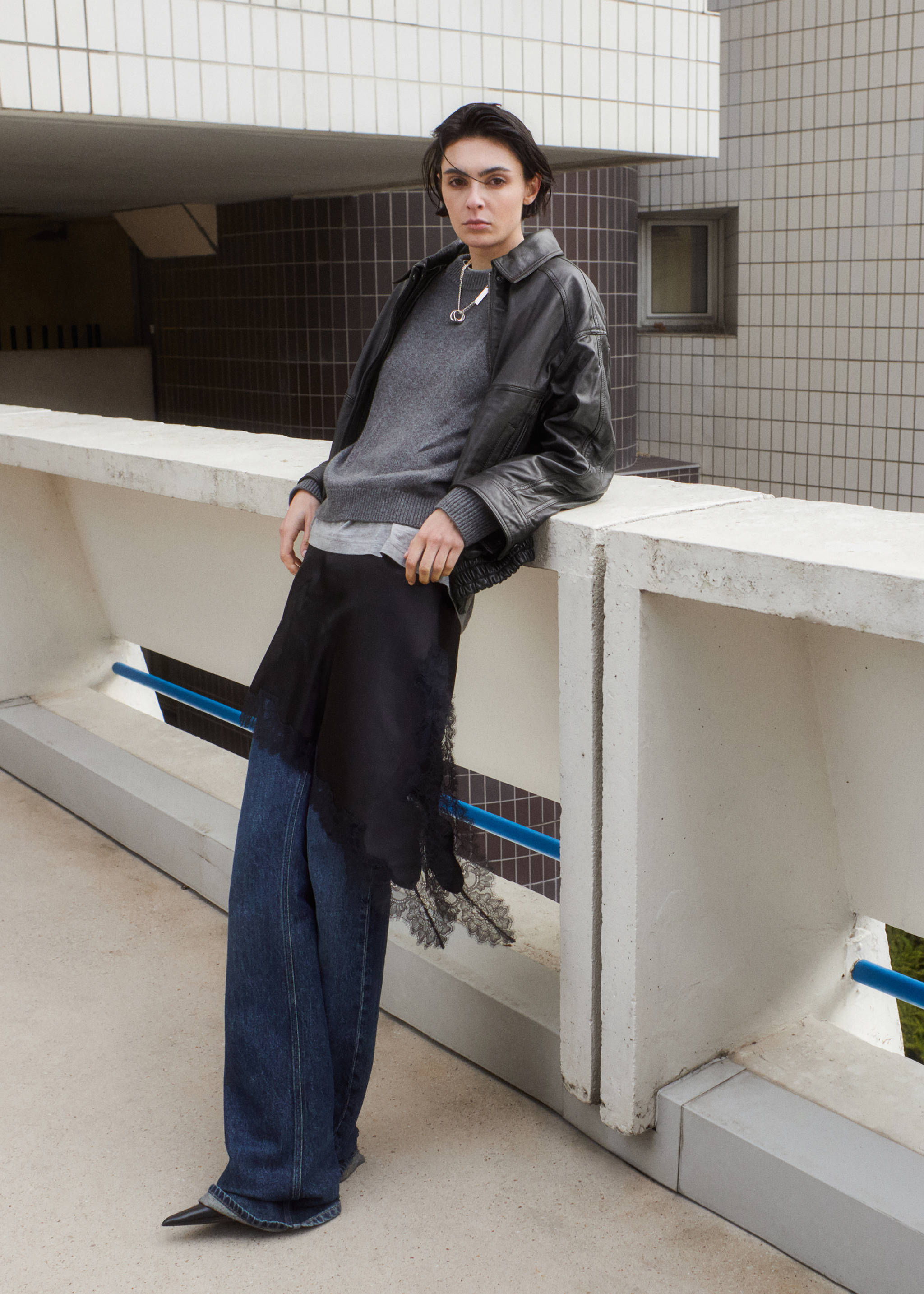 Oversized leather jacket - General plane