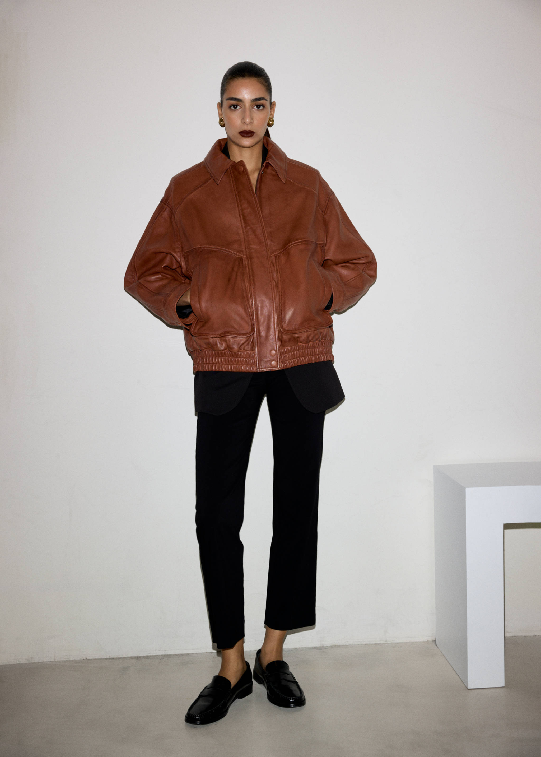 Oversized leather jacket - General plane
