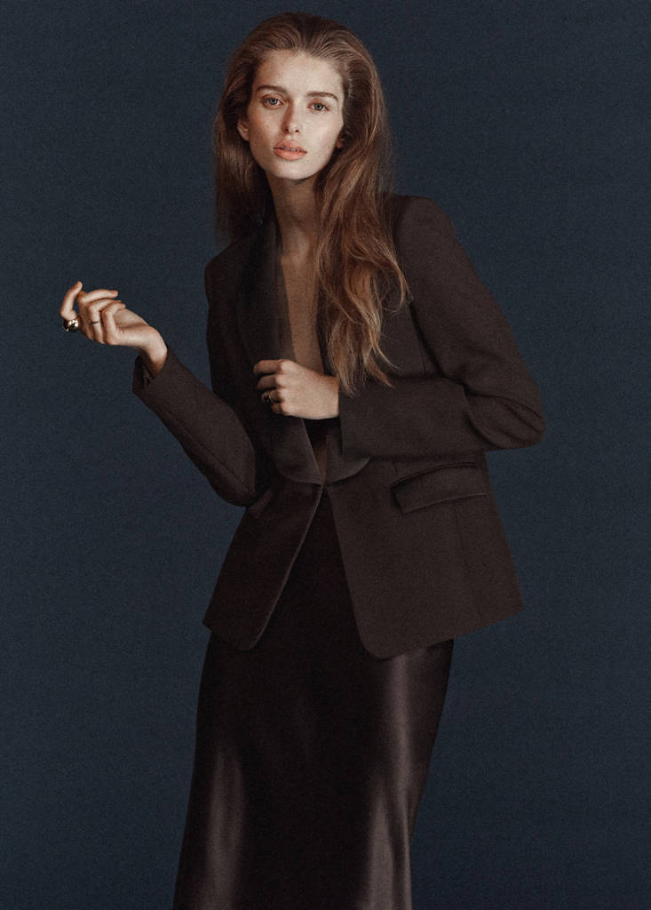 Satin jacket with lapels — Brown