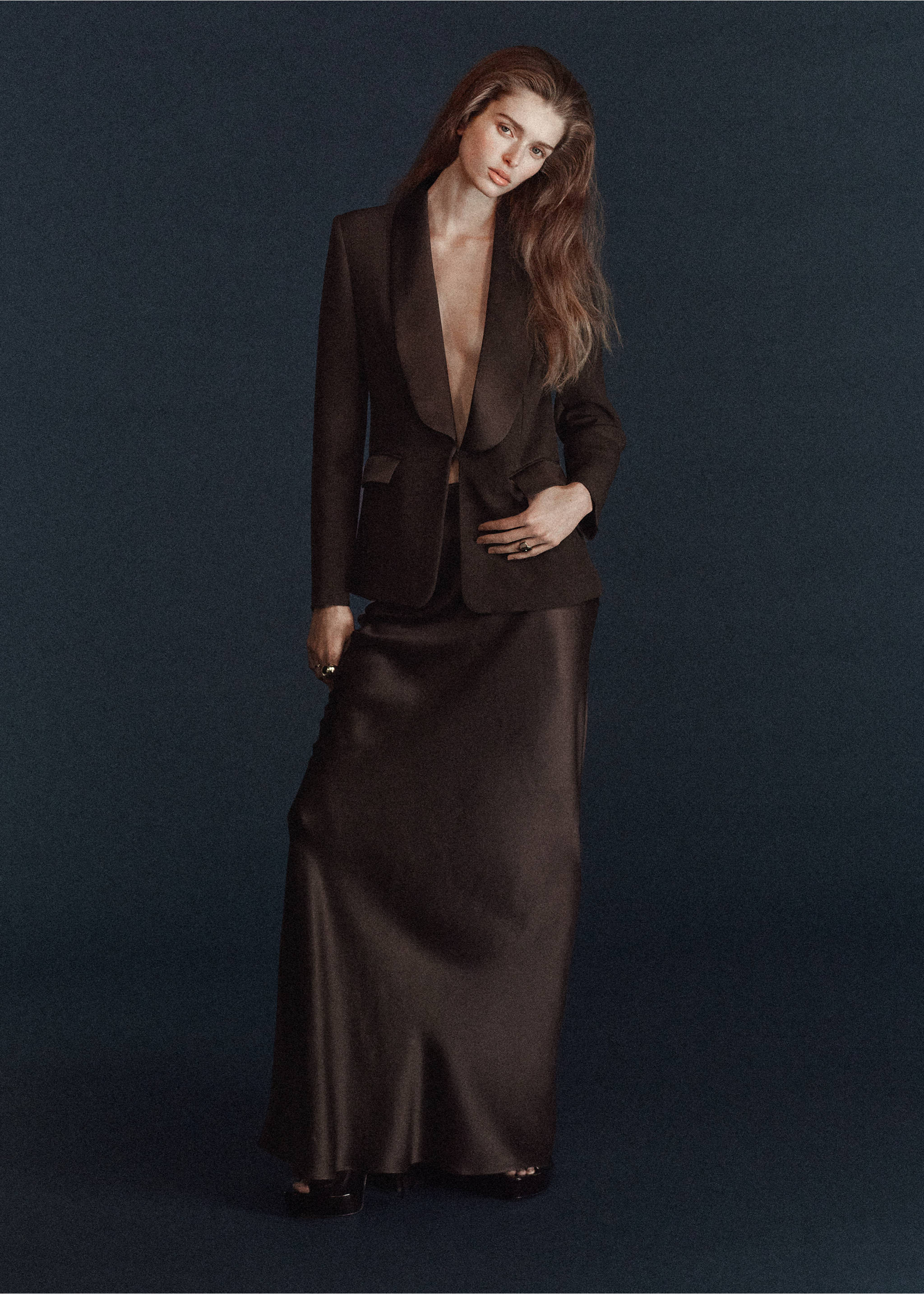 Blazer solapas satinadas - Plano medio, Marrón. Ref: 27071287-00.