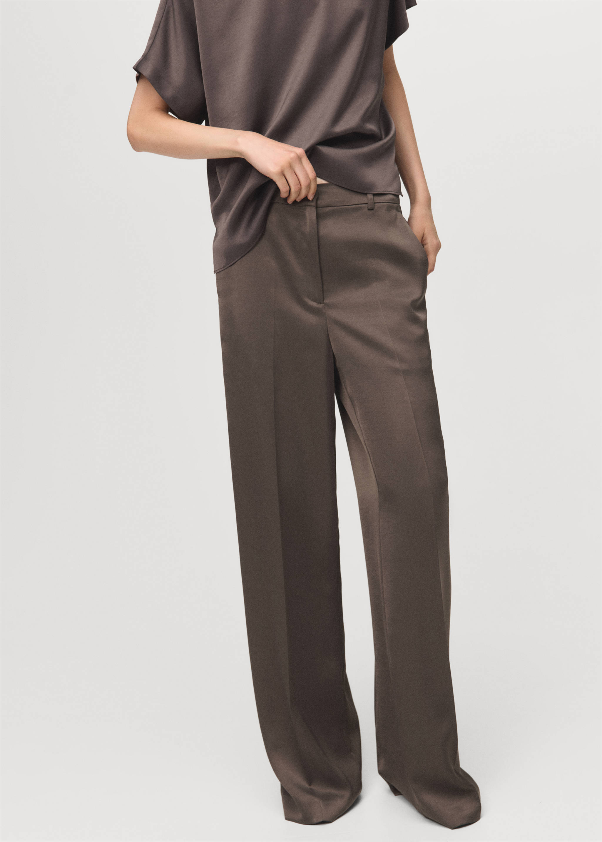 Satin straight-fit trousers - Medium plane