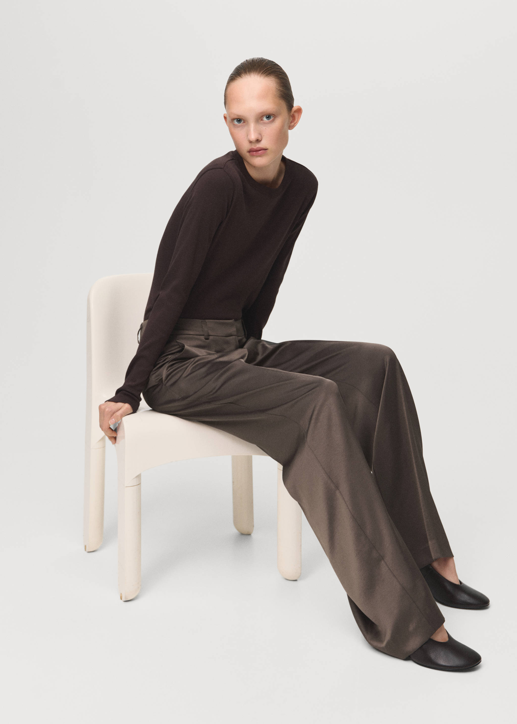 Satin straight-fit trousers - Details of the article 1
