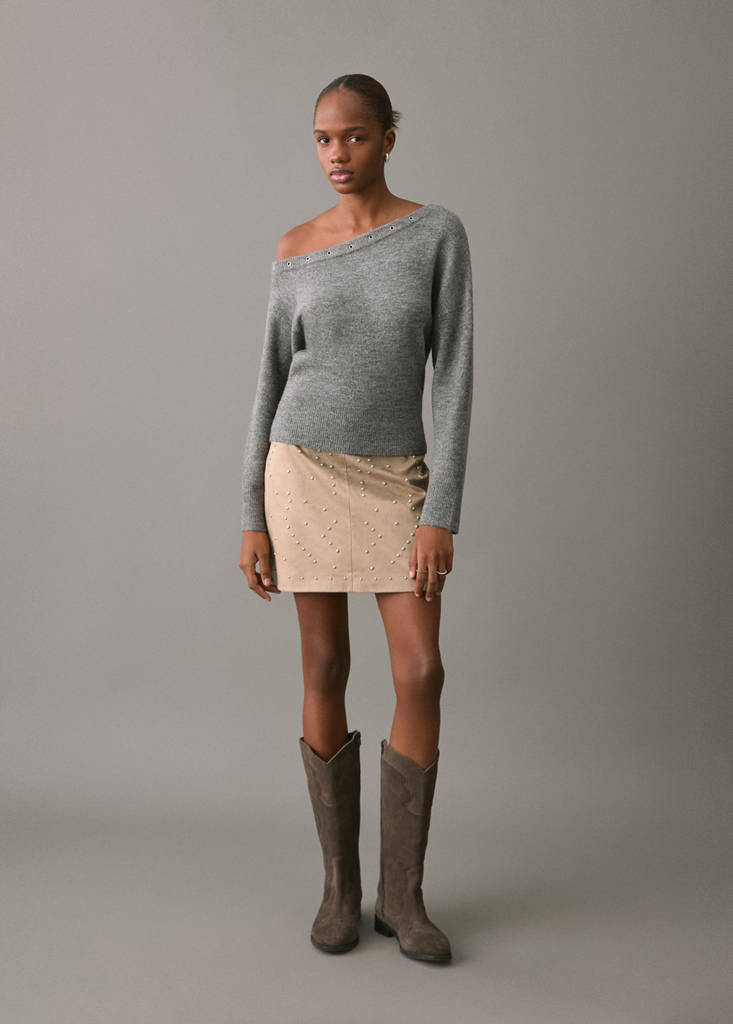 Studded suede short skirt — Sand