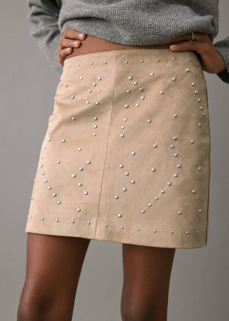 Studded suede short skirt — Sand