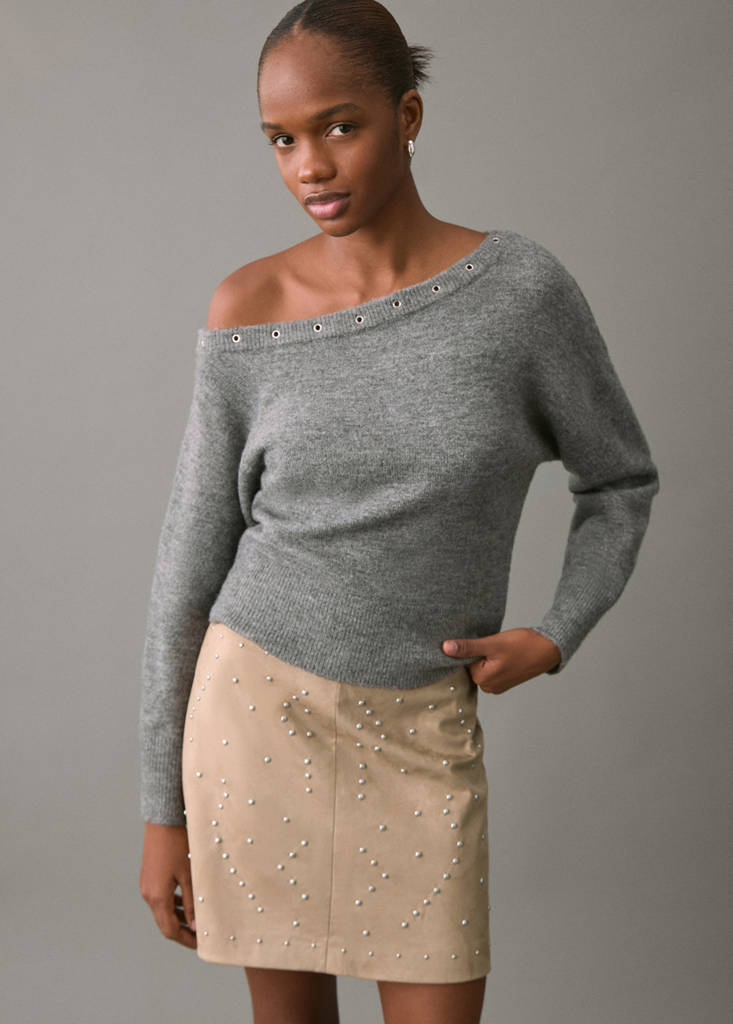 Studded suede short skirt — Sand