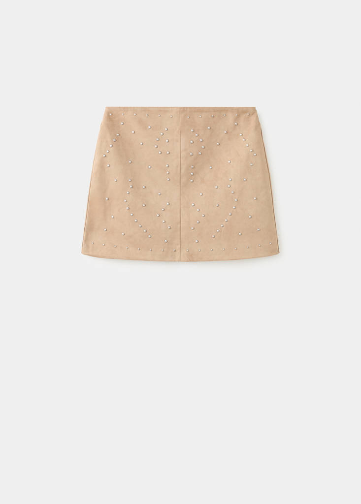 Studded suede short skirt — Sand