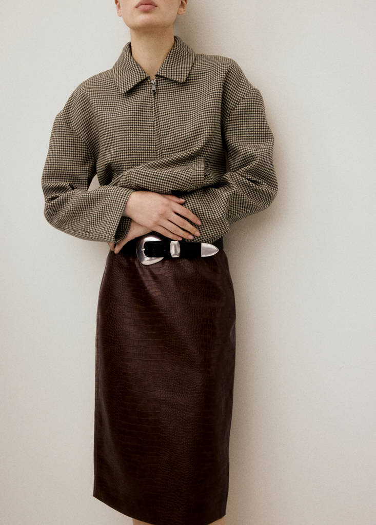 Croc-effect midi-skirt