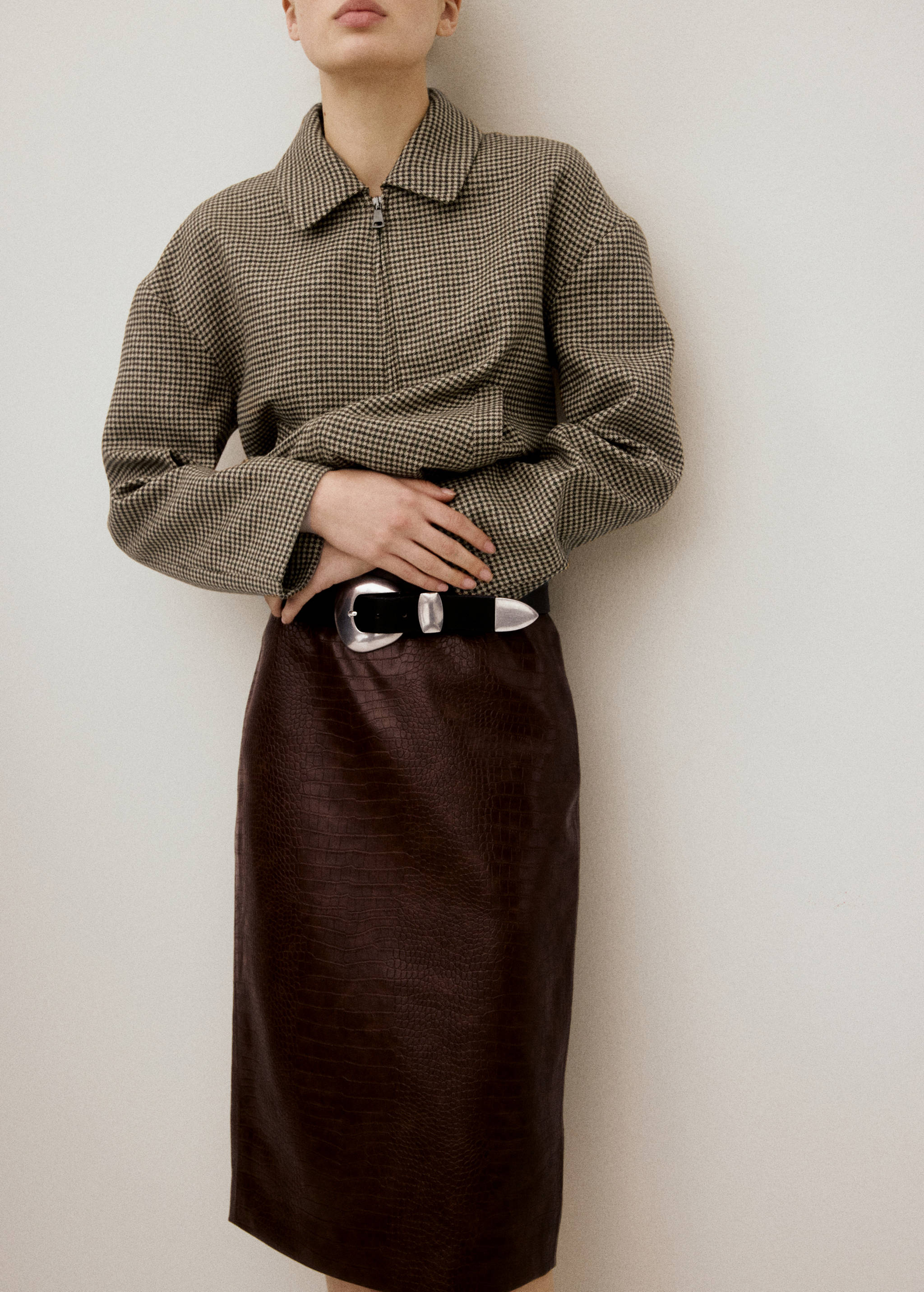 鳄鱼纹中长裙 - null