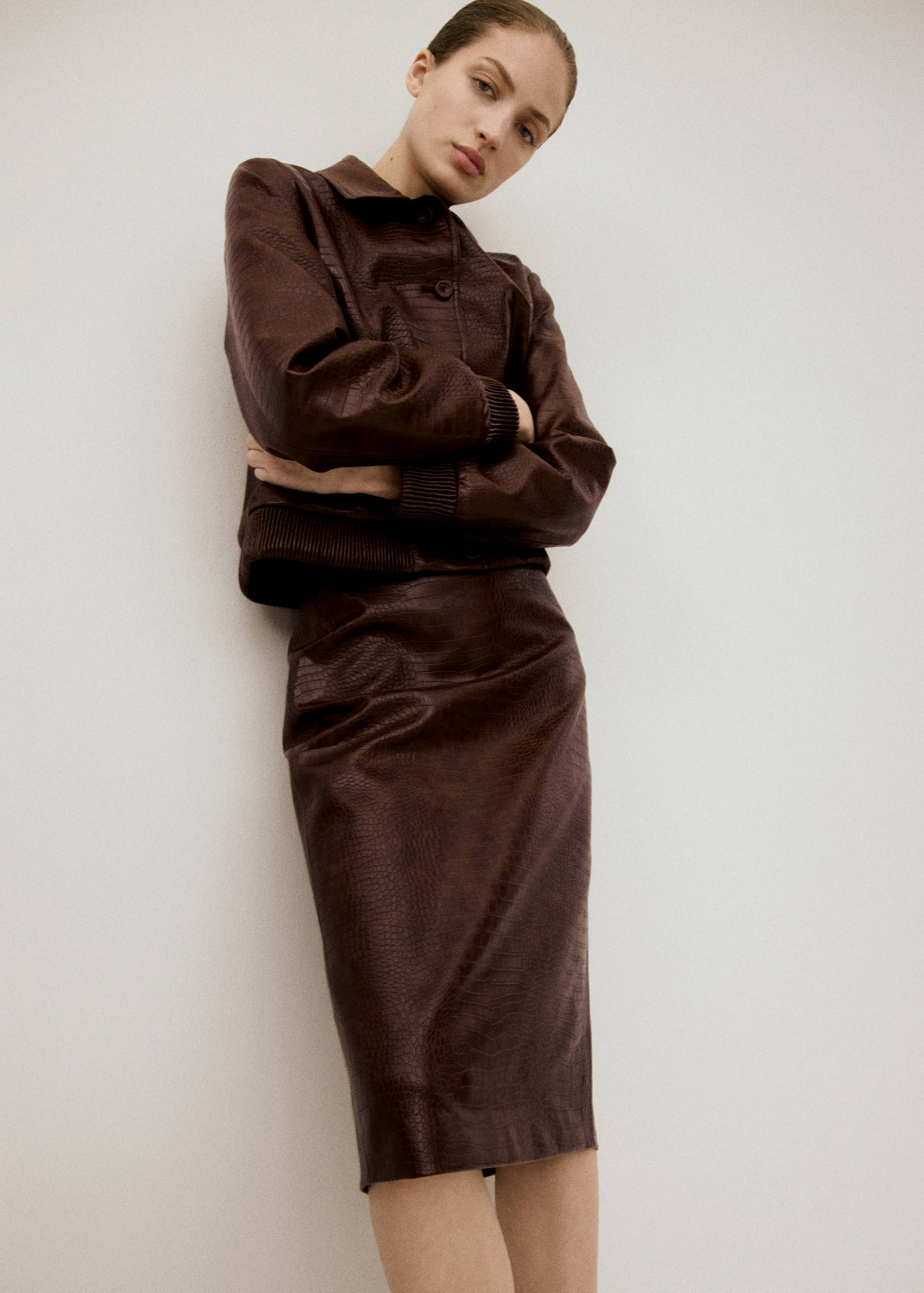 鳄鱼纹中长裙 - null