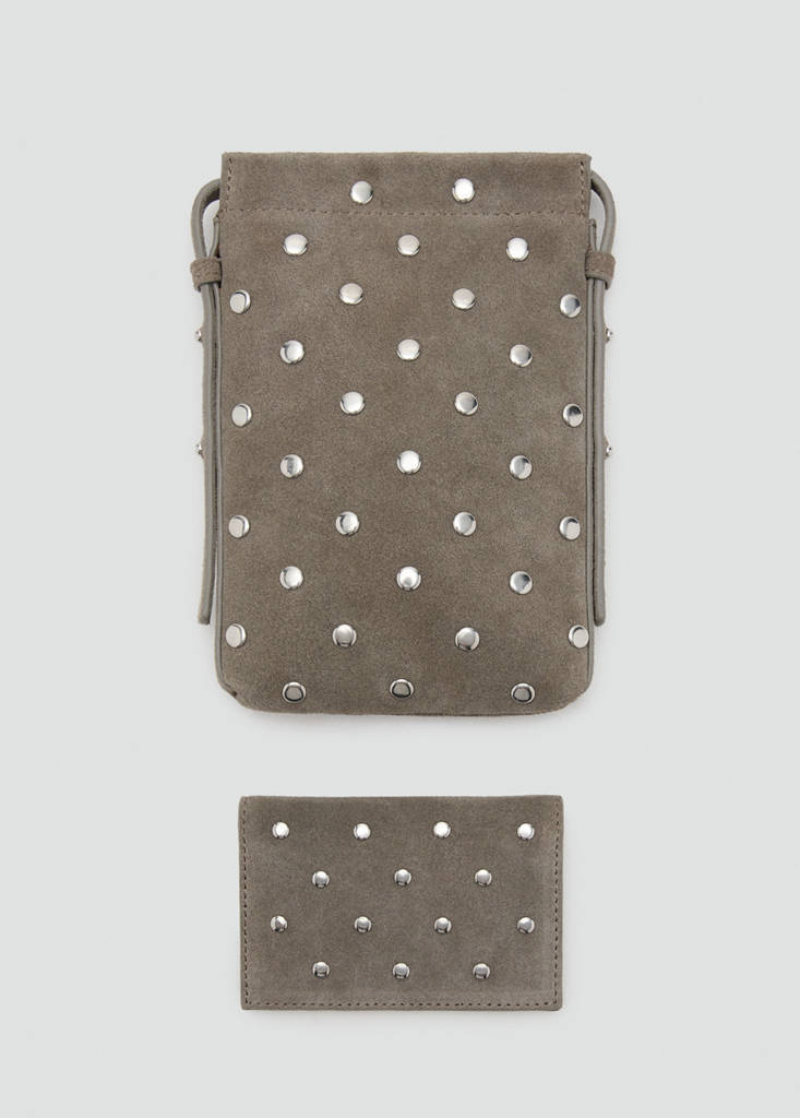 Suede studded mobile case — Light/Pastel Brown