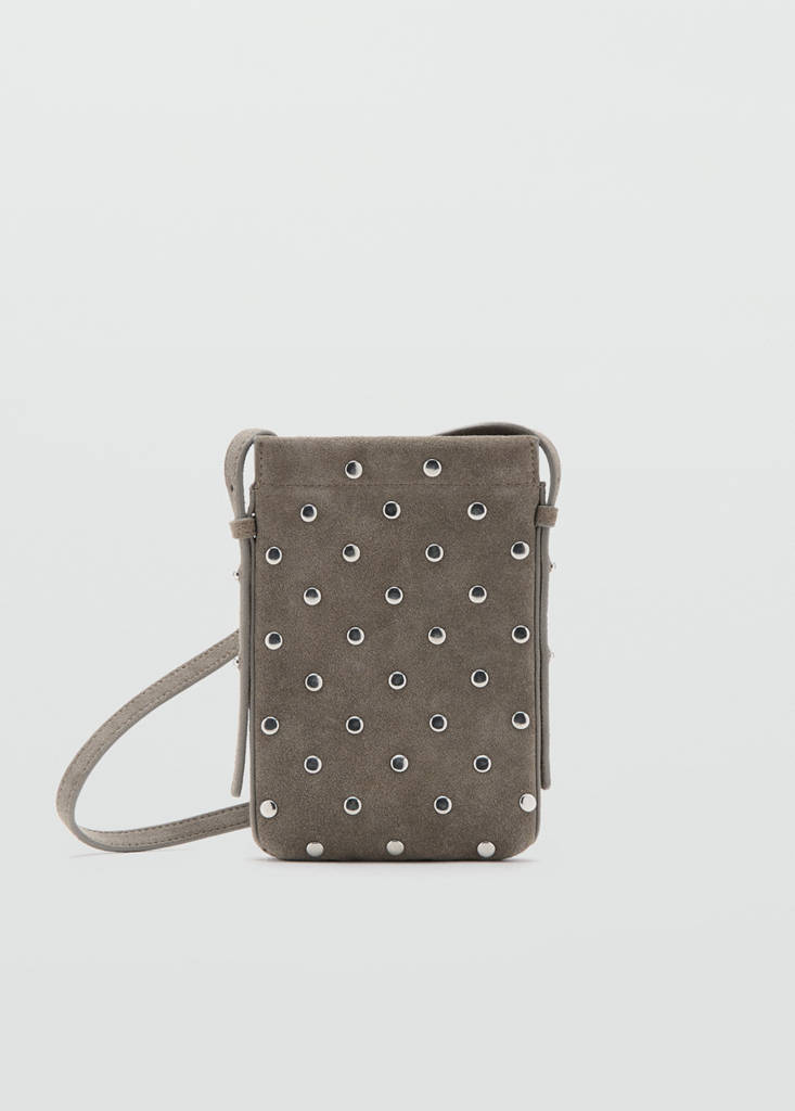 Suede studded mobile case — Light/Pastel Brown