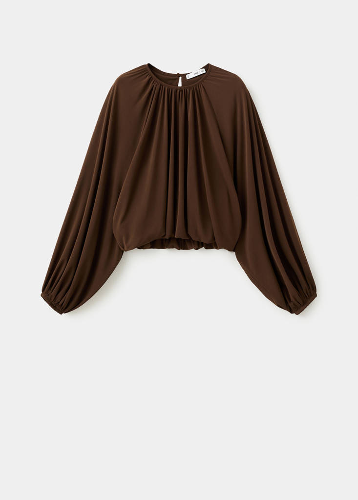 Fine-knit ruched blouse — Brown