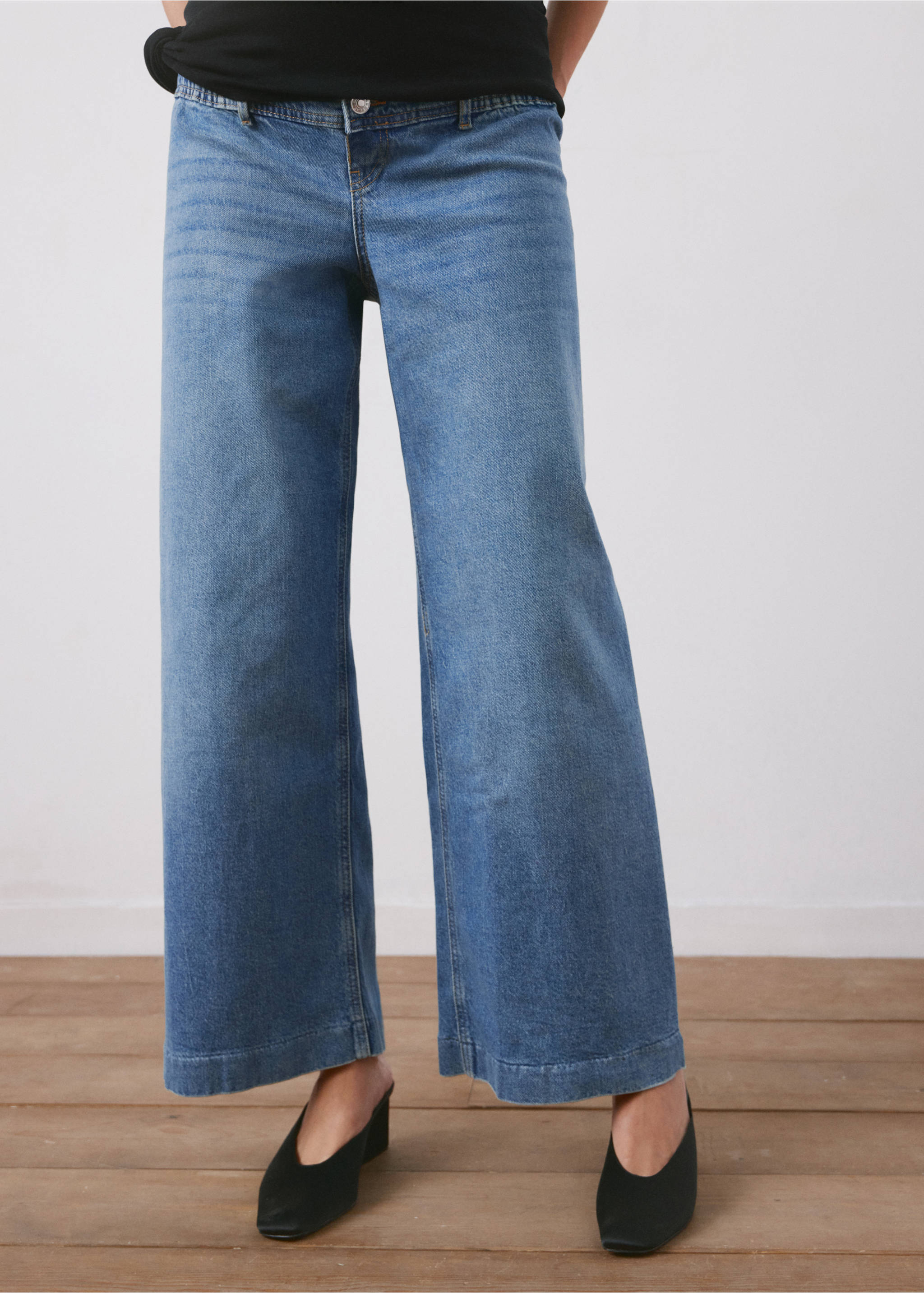 Jeans wide leg premamá - Plano medio, Azul medio. Ref: 27071302-00.