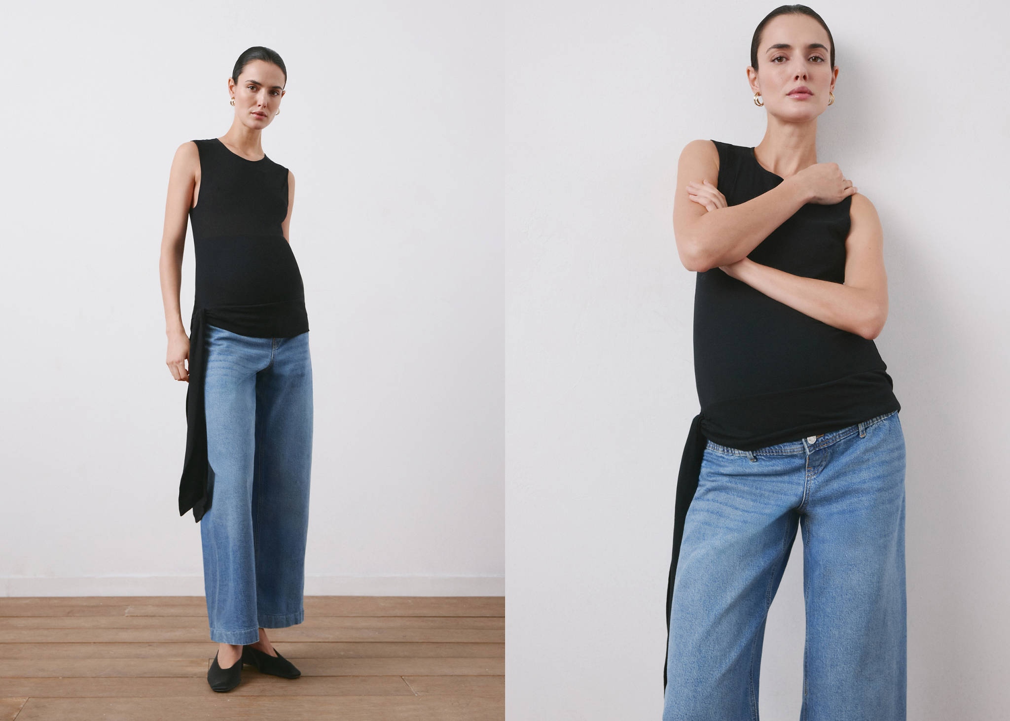 Jeans wide leg premamá - Plano panorámico