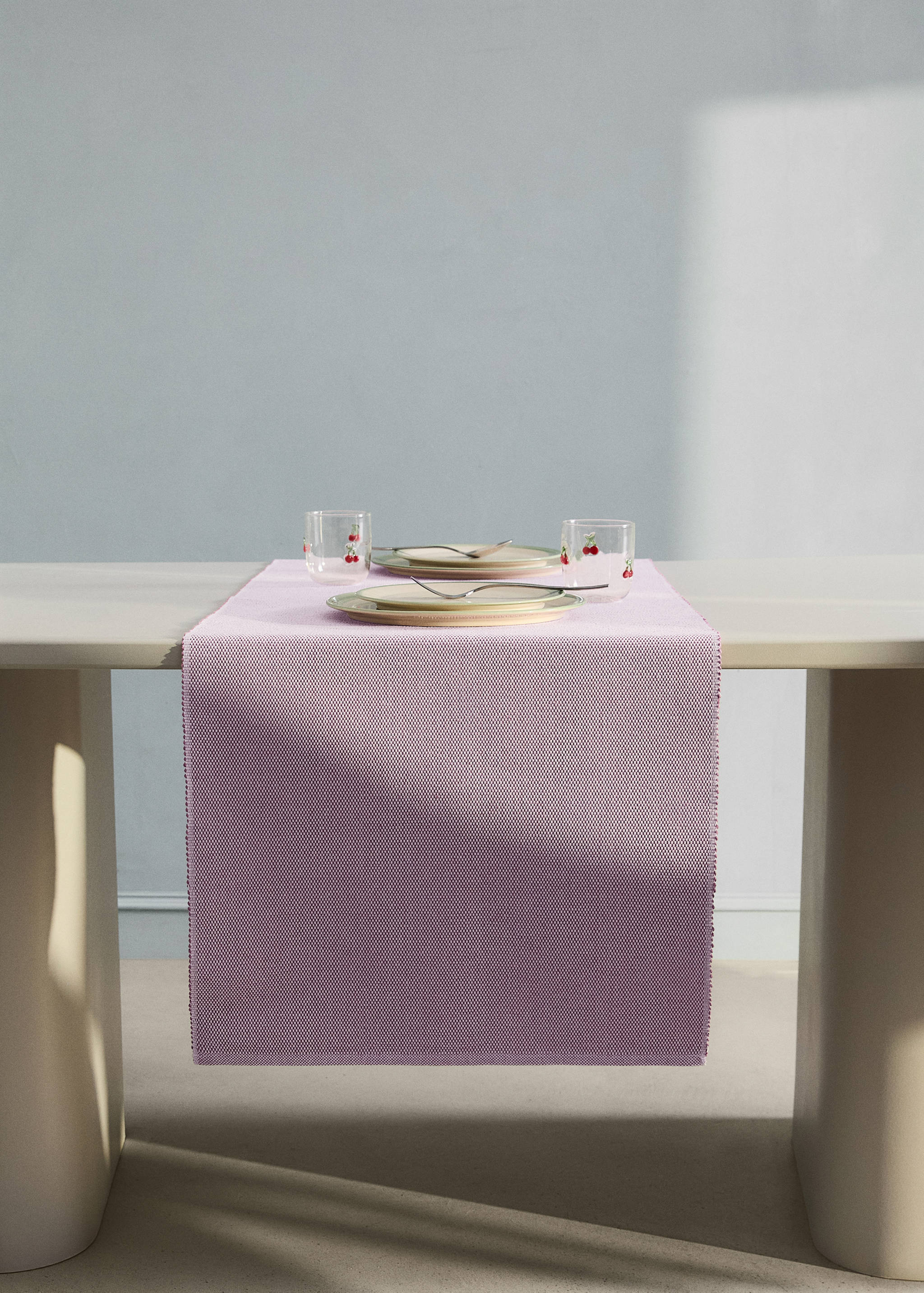 Cotton table runner with melange effect - General plane