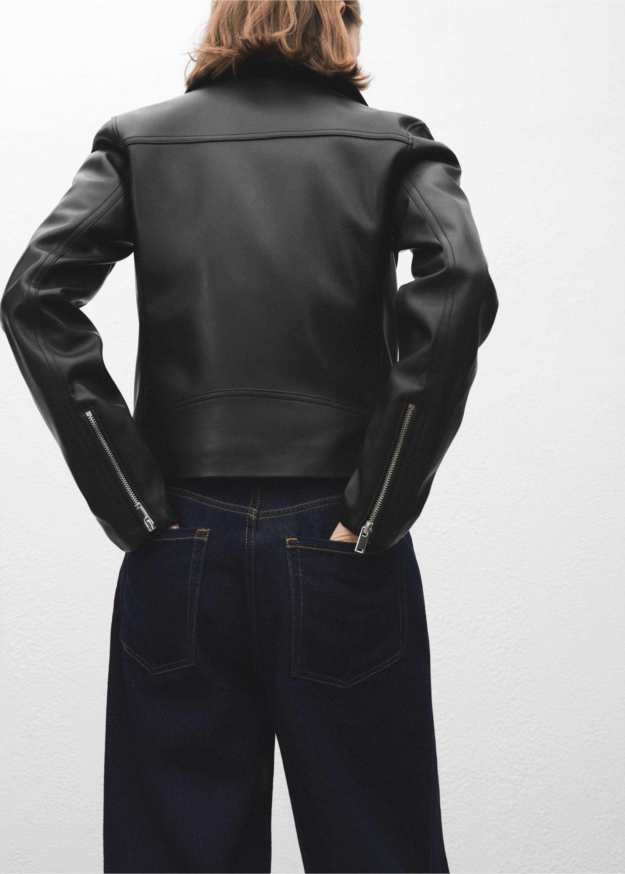 Faux-leather biker jacket - Reverse of the article, Black. Ref: 27071311-00.