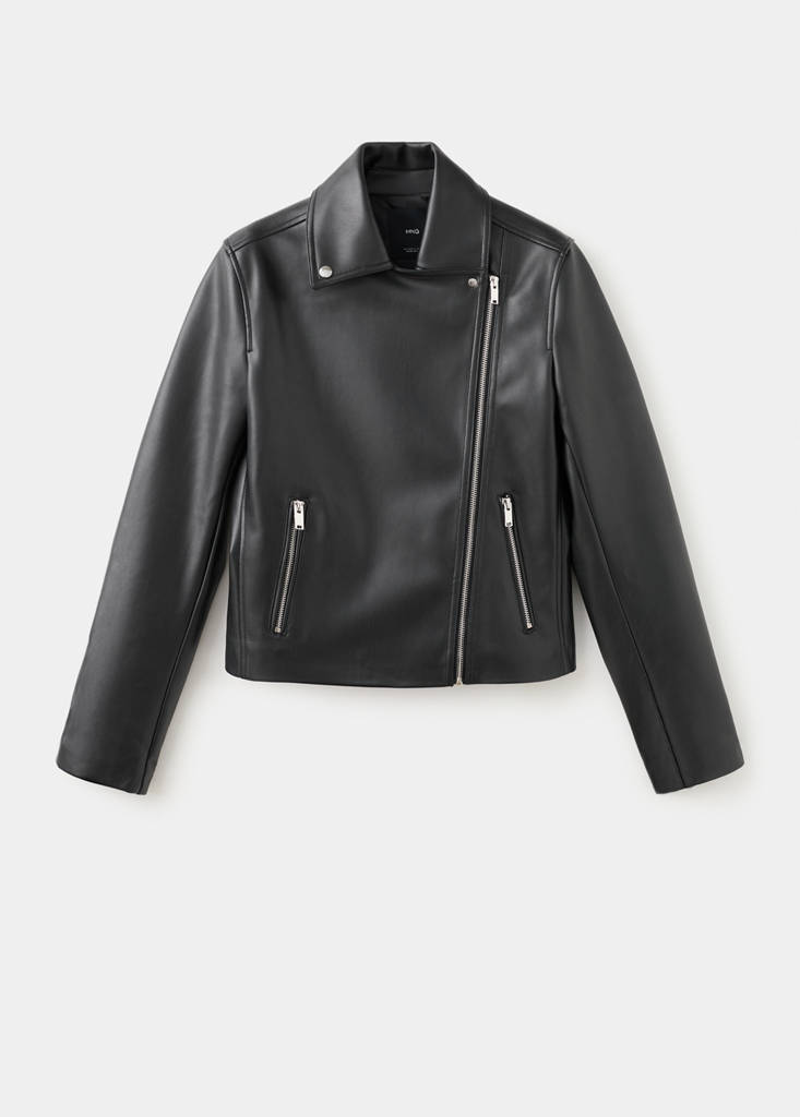 Faux-leather biker jacket — Black