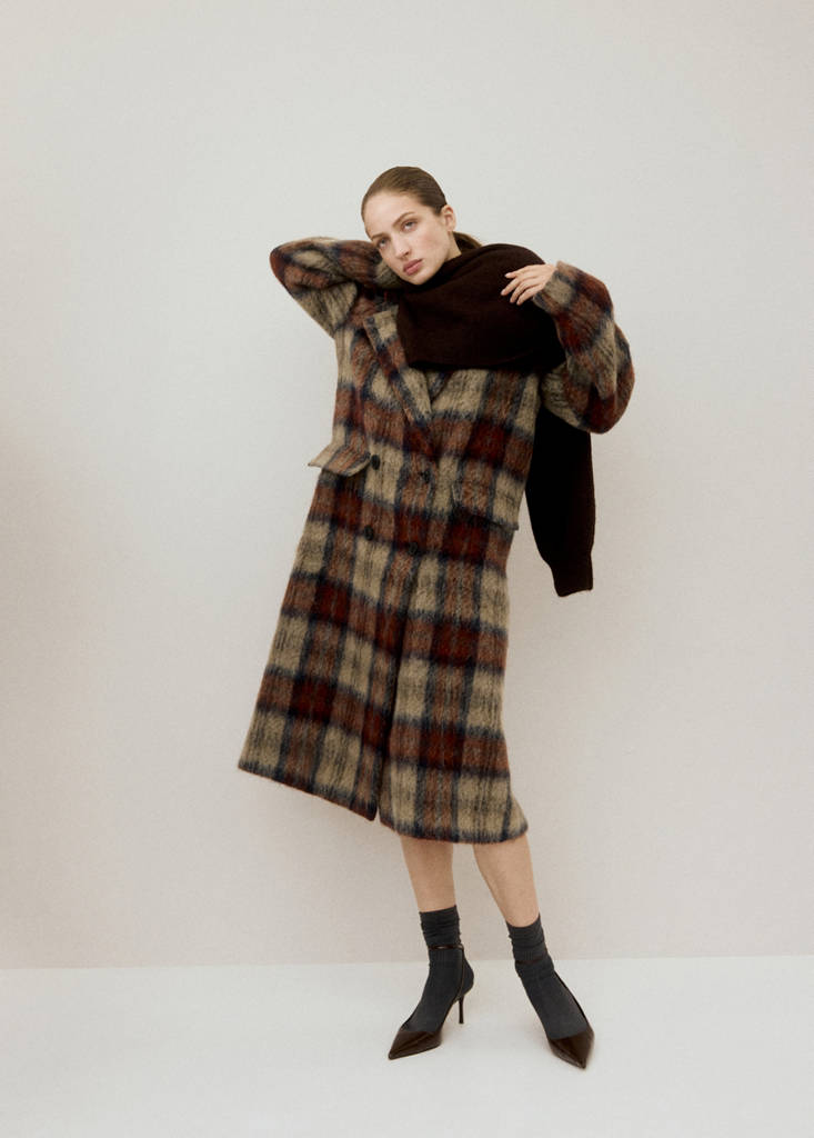 Wool-blend check coat — Beige