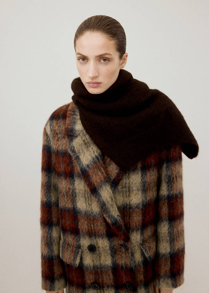 Wool-blend check coat — Beige