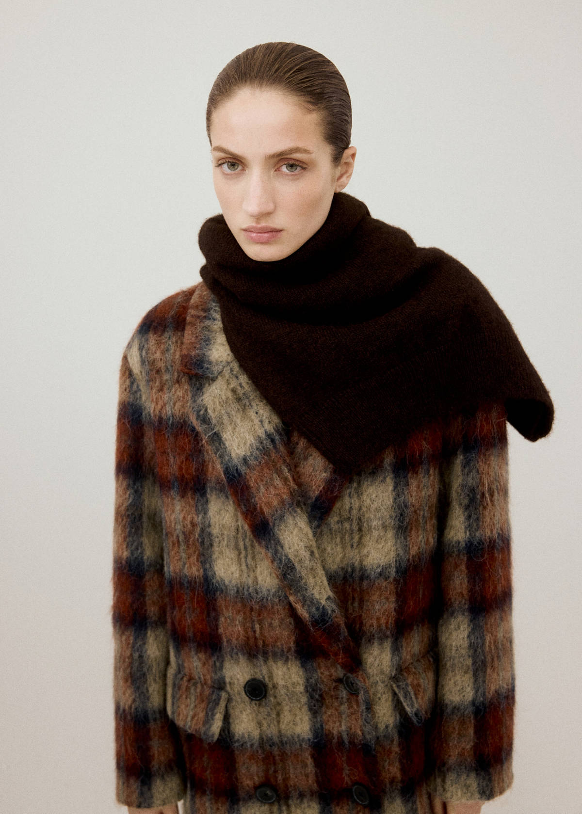 Wool-blend check coat — Beige
