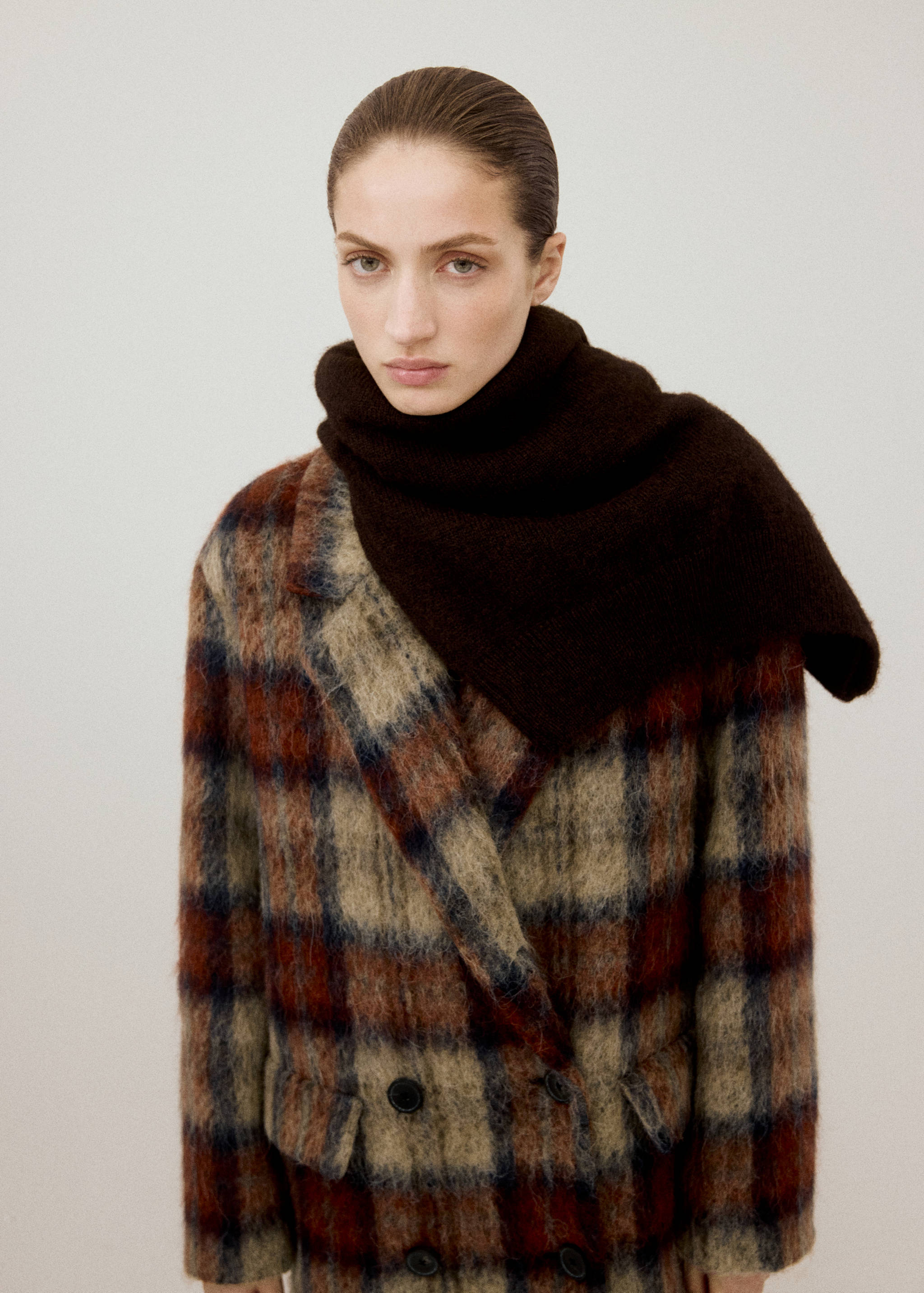 Wool-blend check coat - Medium plane