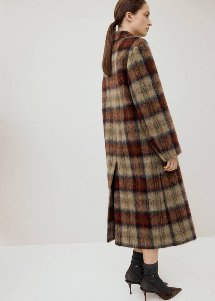 Wool-blend check coat — Beige