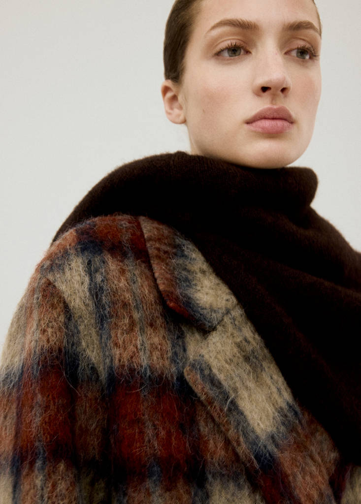 Wool-blend check coat — Beige