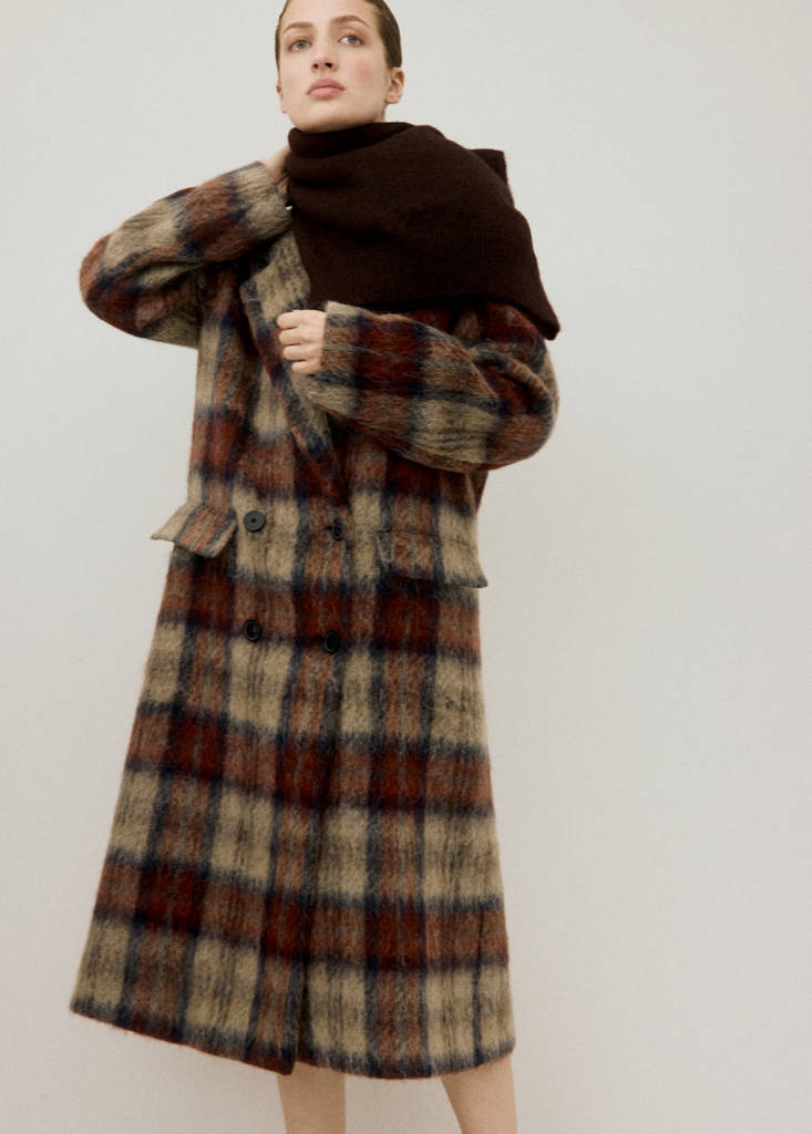 Wool-blend check coat — Beige