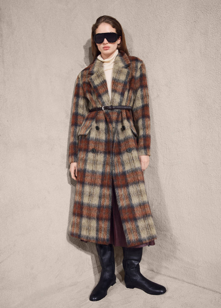 Wool-blend check coat — Beige