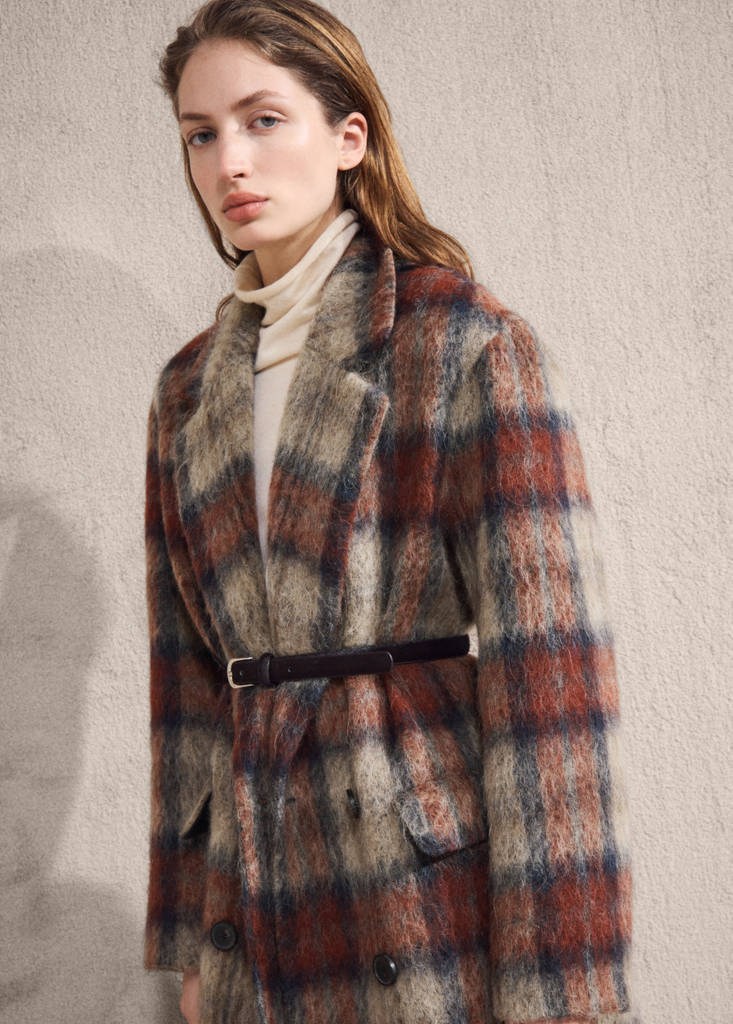 Wool-blend check coat — Beige